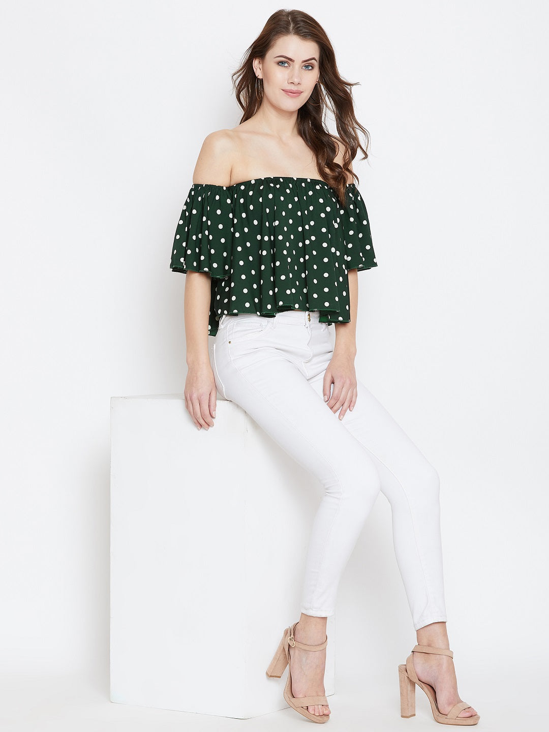 Green Printed Bardot Top - Berrylush