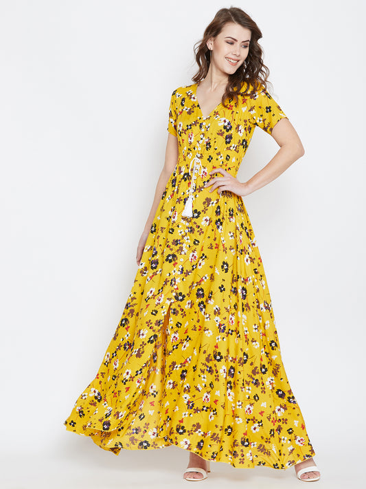 Yellow Printed Maxi Dress - Berrylush