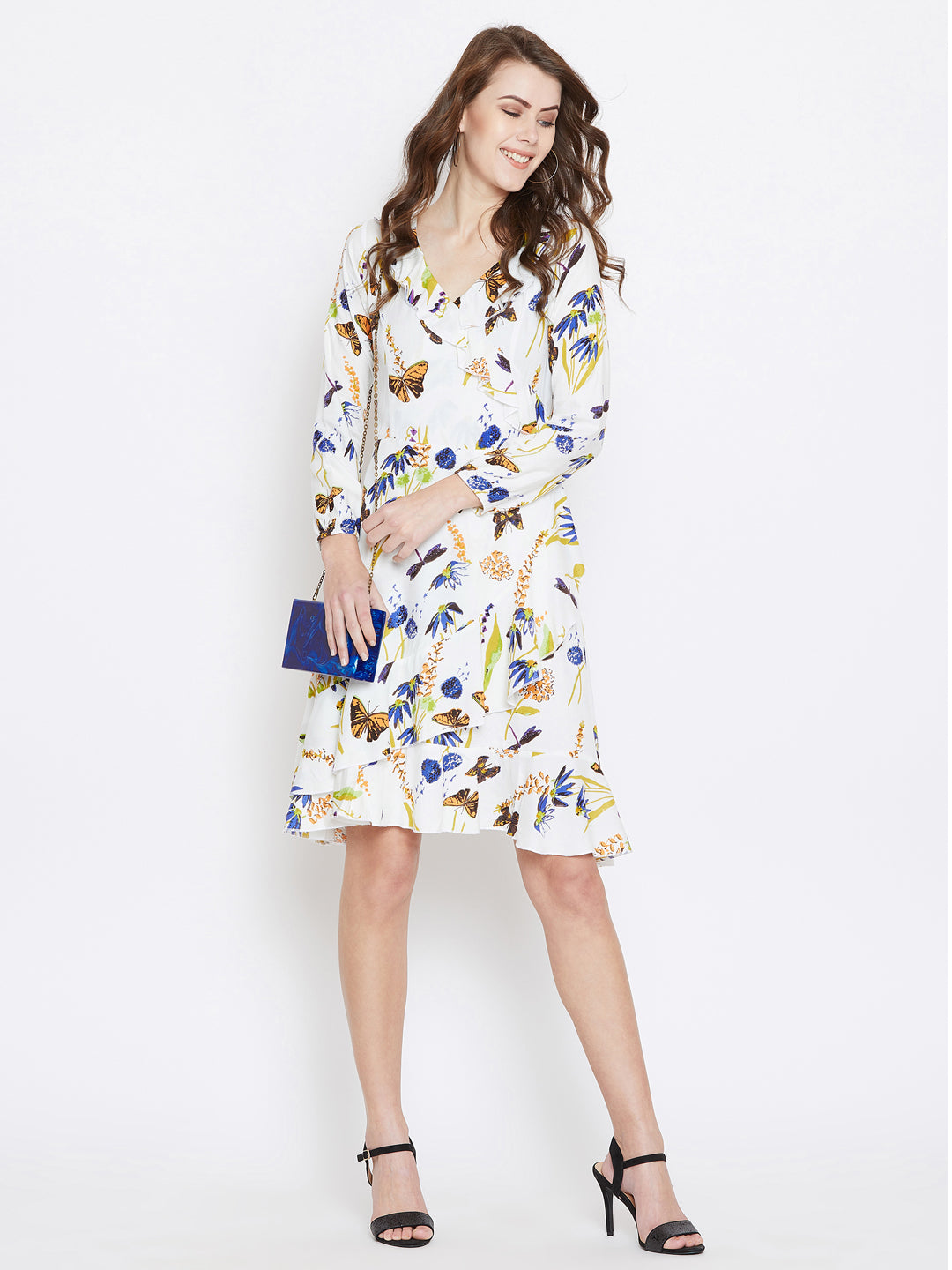 White Printed Fit and Flare Dress - Berrylush