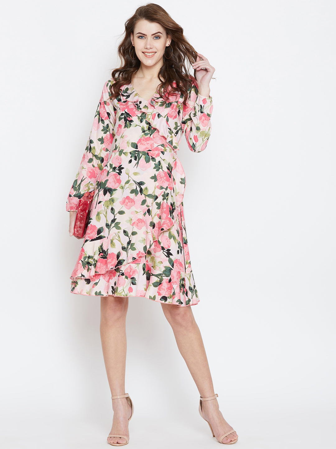 Pink Printed Fit and Flare Dress - Berrylush