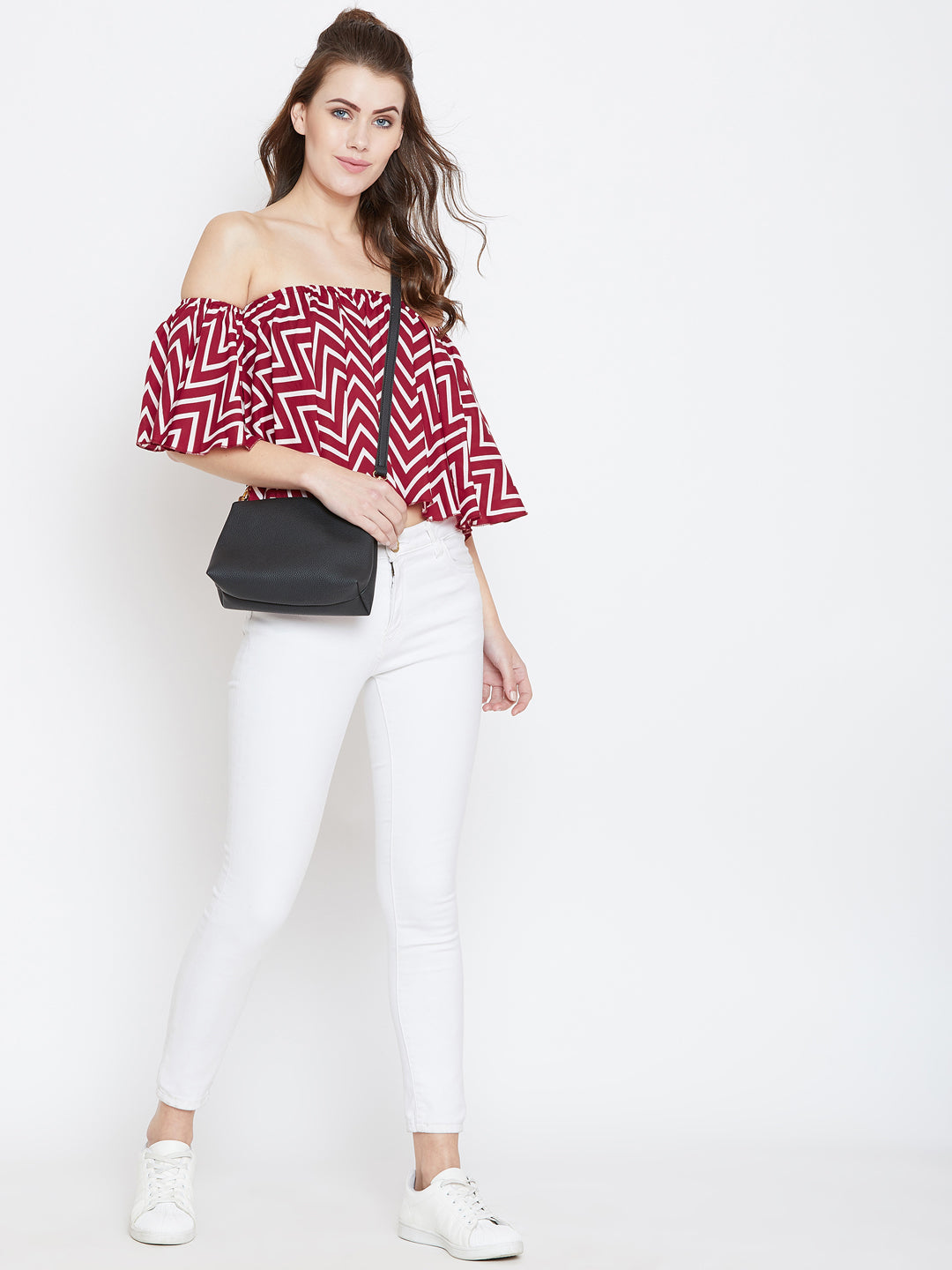 Red and white bardot top Clearance