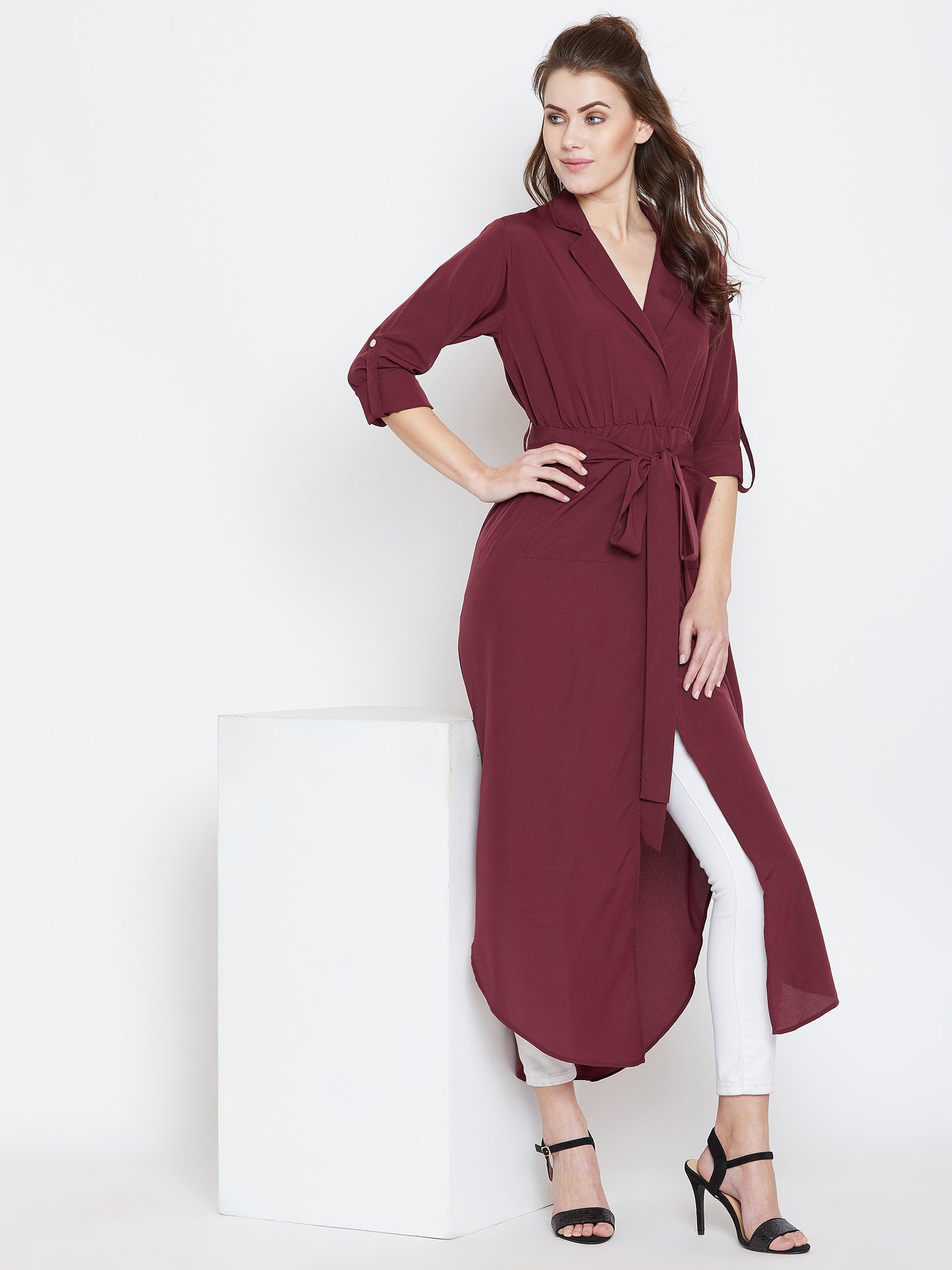 Berrylush Women Maroon Solid Maxi Top