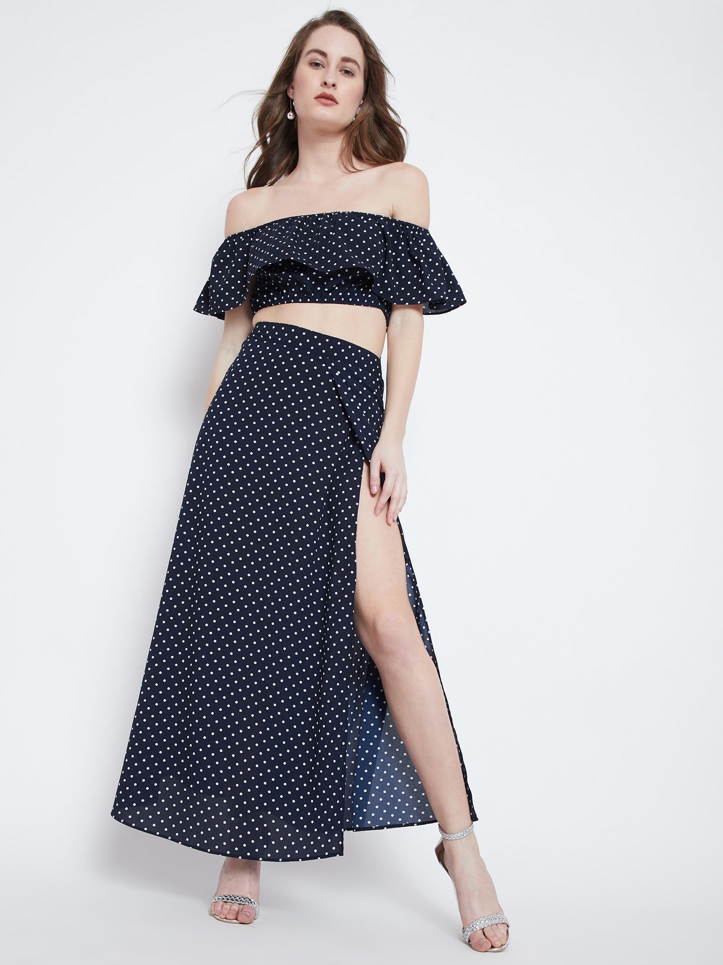 Navy Blue Printed Top with Maxi Skirt - Berrylush