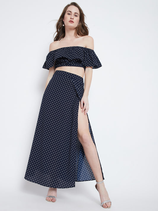 Navy Blue Printed Top with Maxi Skirt - Berrylush