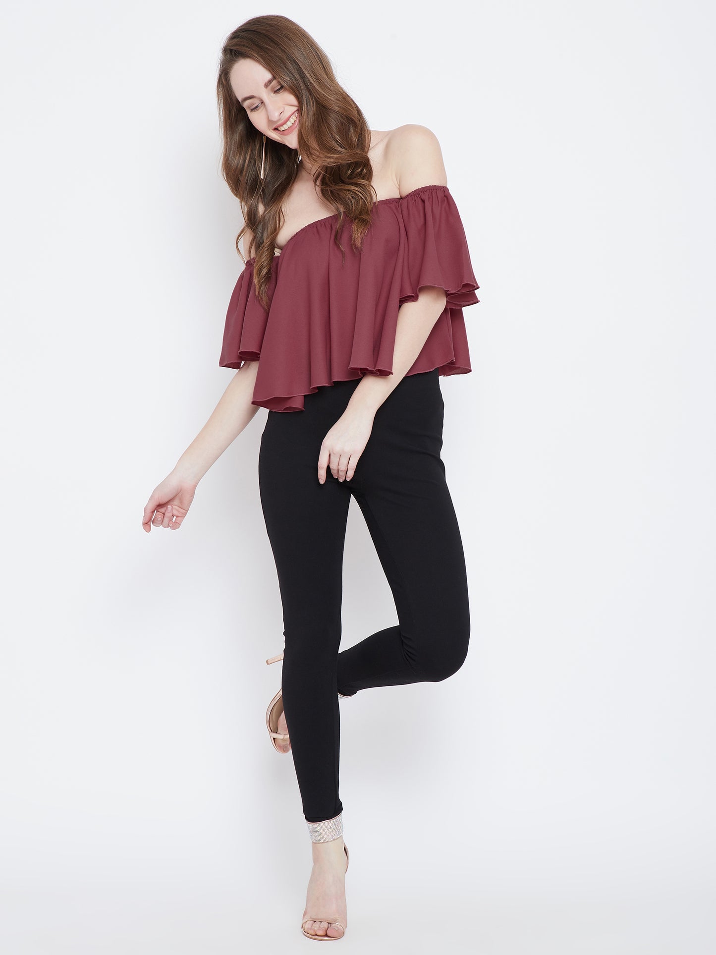 Mauve Solid Bardot Top - Berrylush