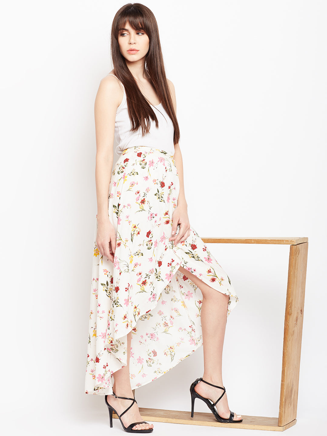 White Printed Slit Skirt - Berrylush