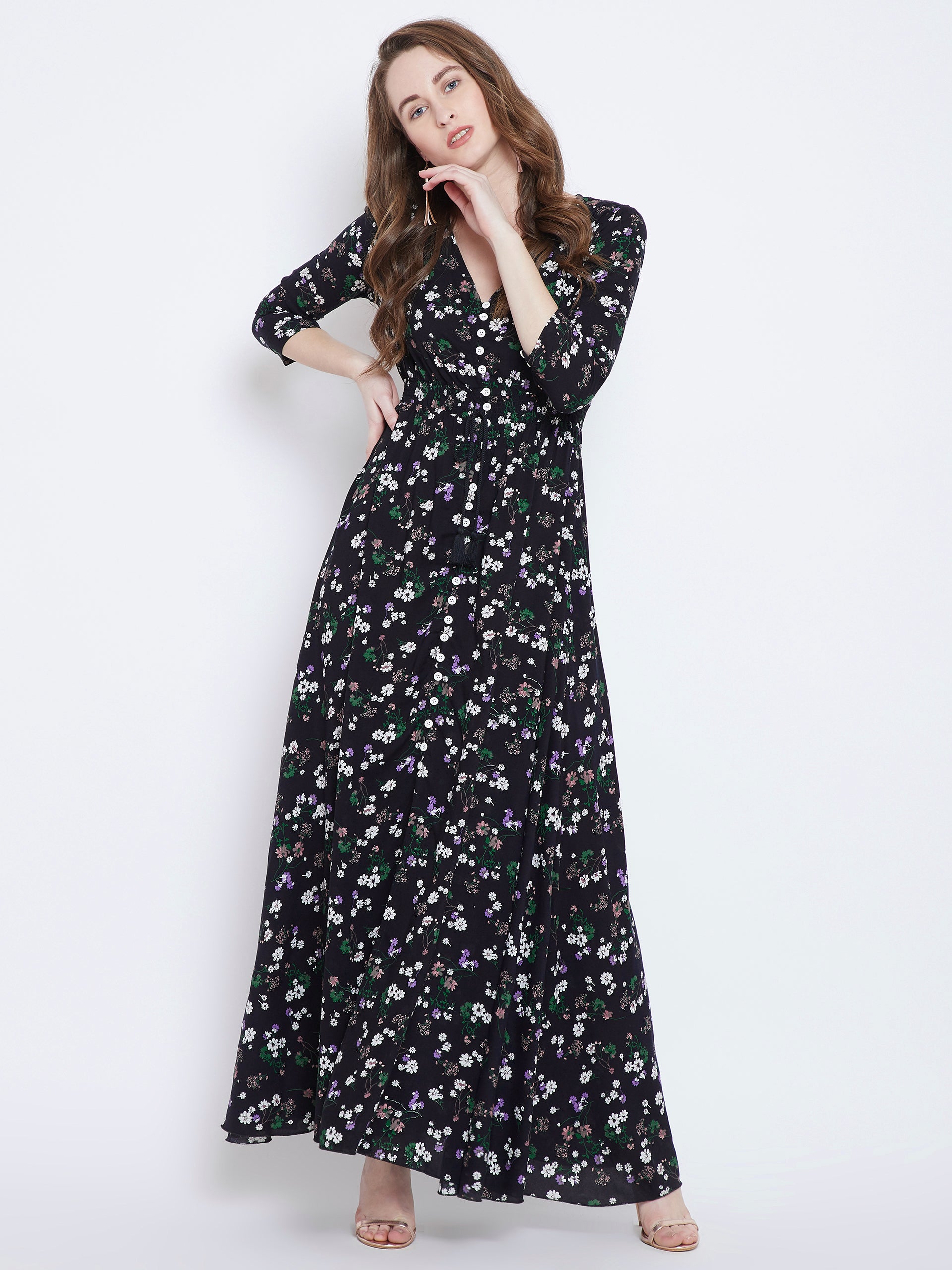 Black Printed Maxi Dress - Berrylush