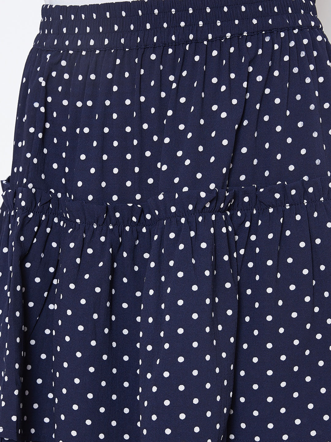Berrylush Women Navy Blue Polka Dot Print Layered Slip-On Mini Skirt