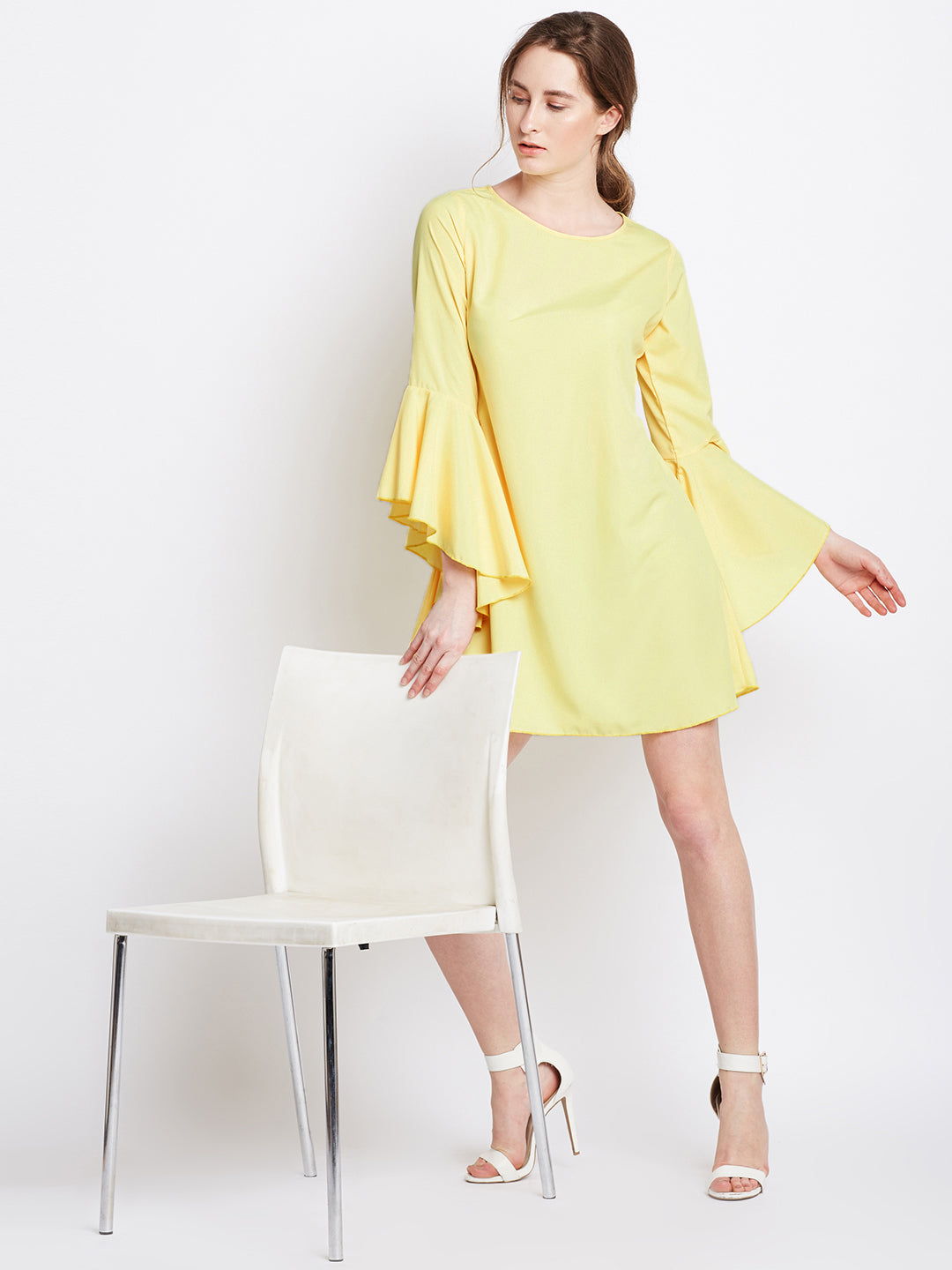 Yellow Solid A-Line Dress - Berrylush