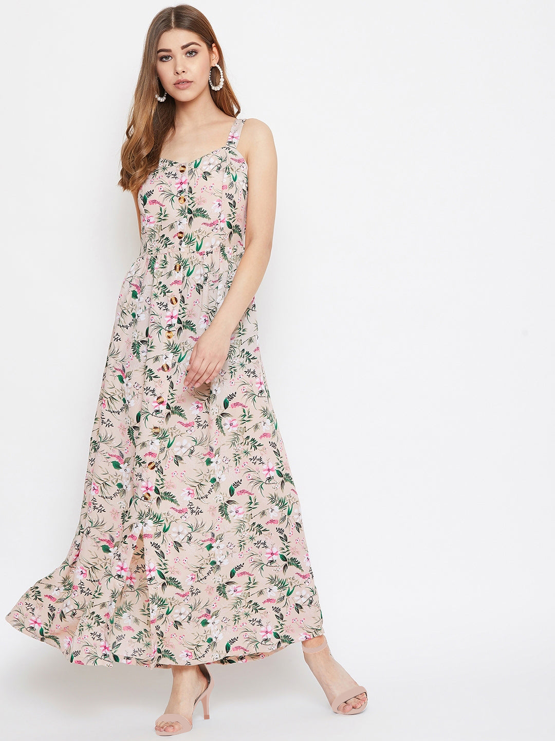 Berrylush Women Multi-Colour Floral Sweetheart Neck Maxi Dress