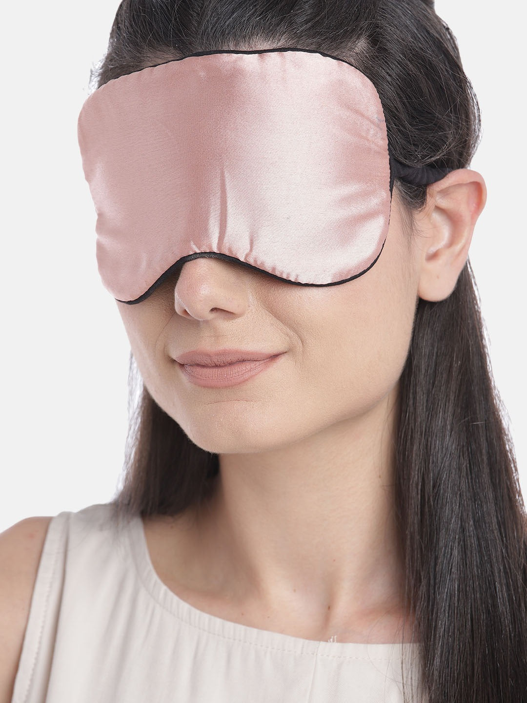 Berrylush Women Black & Pink Satin Elastic Straped Eye Mask