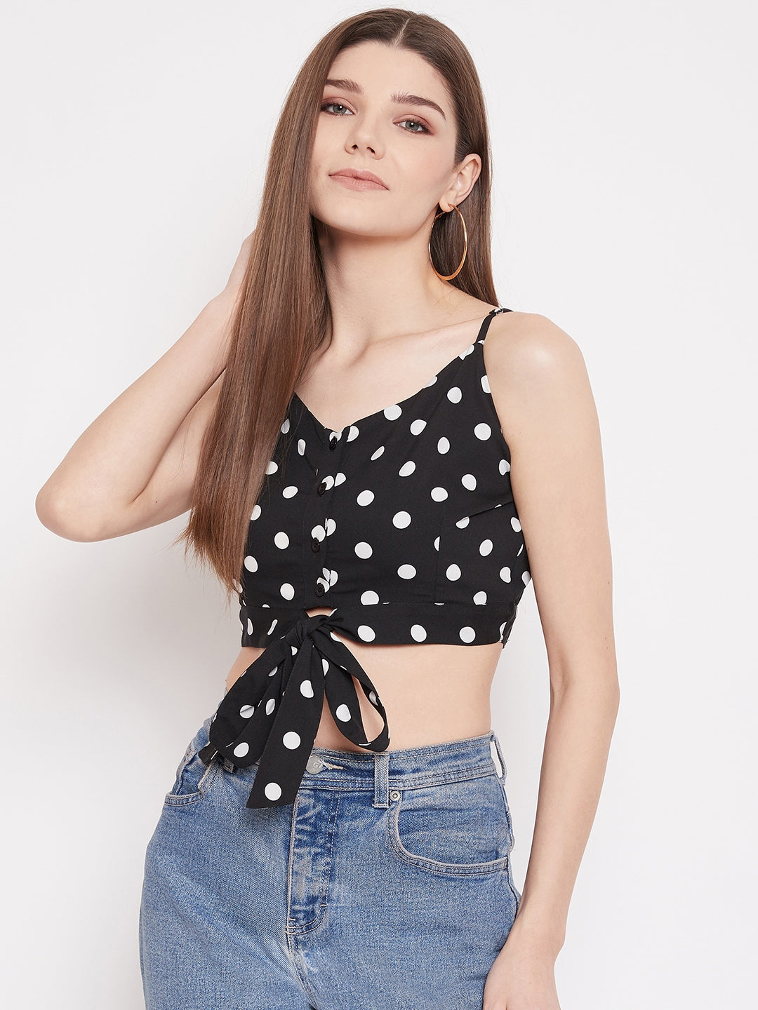 black polka dot crop top